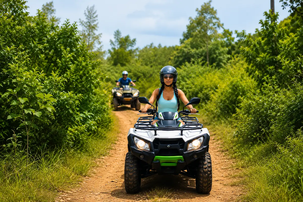 ATV off-road adventure tour on forest trail in Nosy Be Madagascar