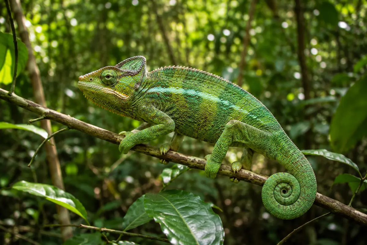 Madagascar chameleon in Nosy Komba rainforest