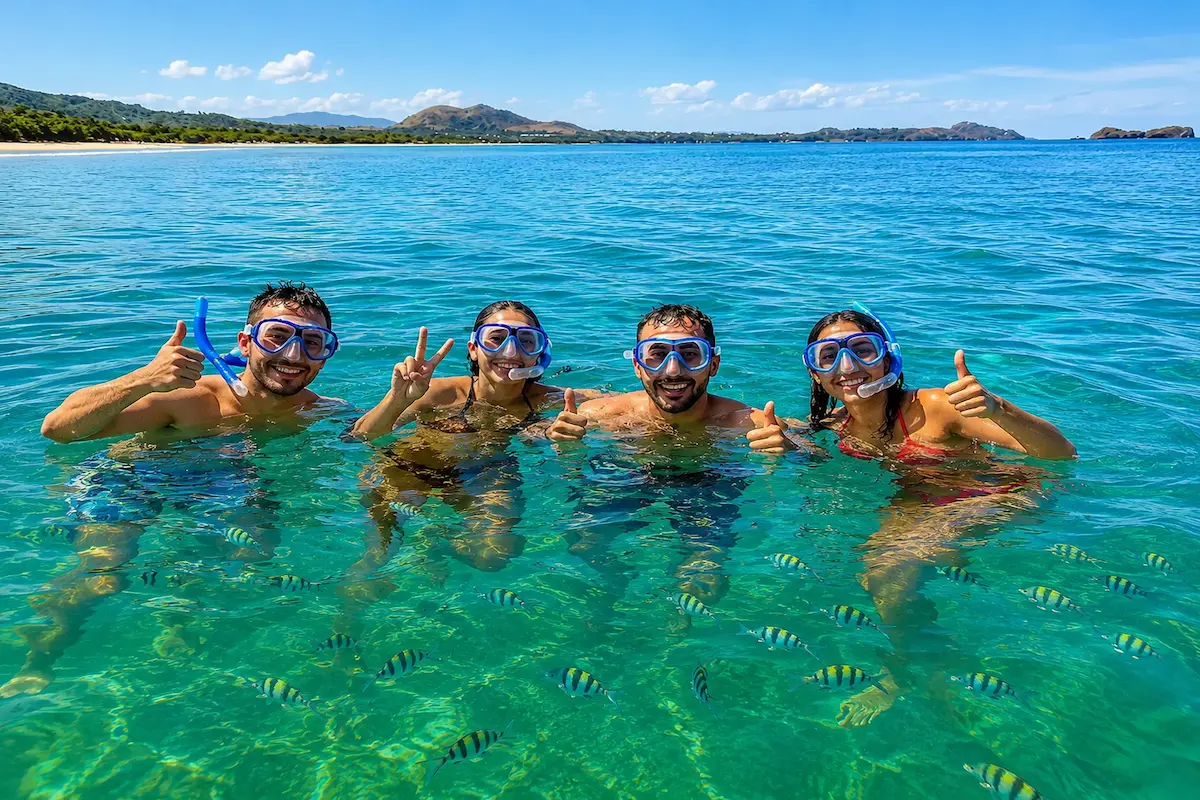 Tourists snorkeling in the crystal clear waters of Nosy Sakatia
