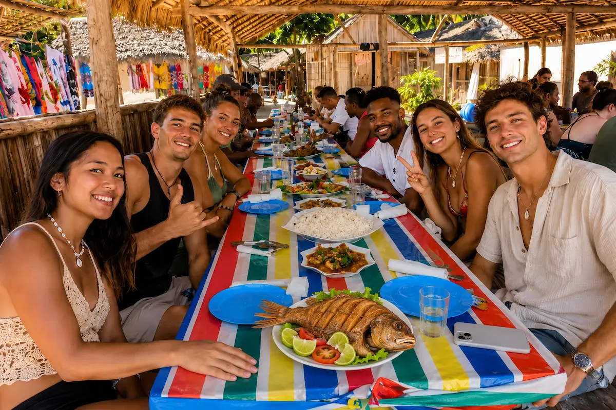 Beachfront lunch on Nosy Iranja Island, Madagascar