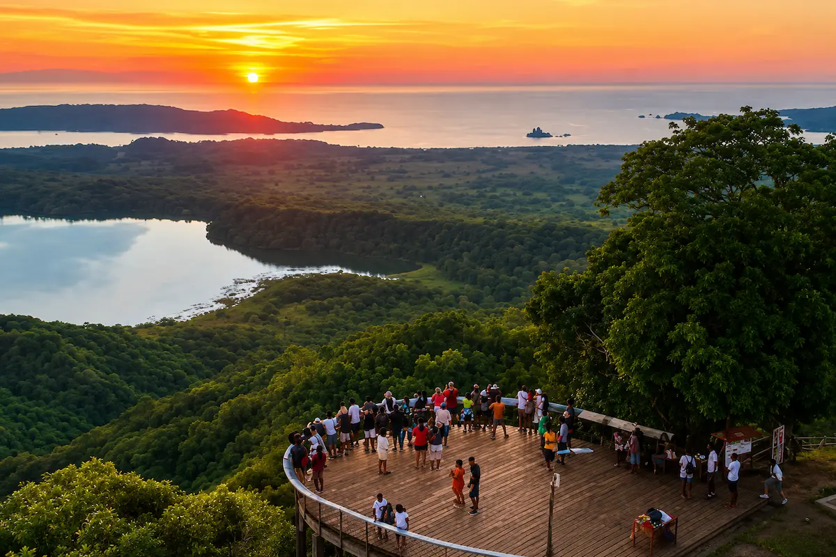 Mont Passot observation deck at sunset overlooking Nosy Be