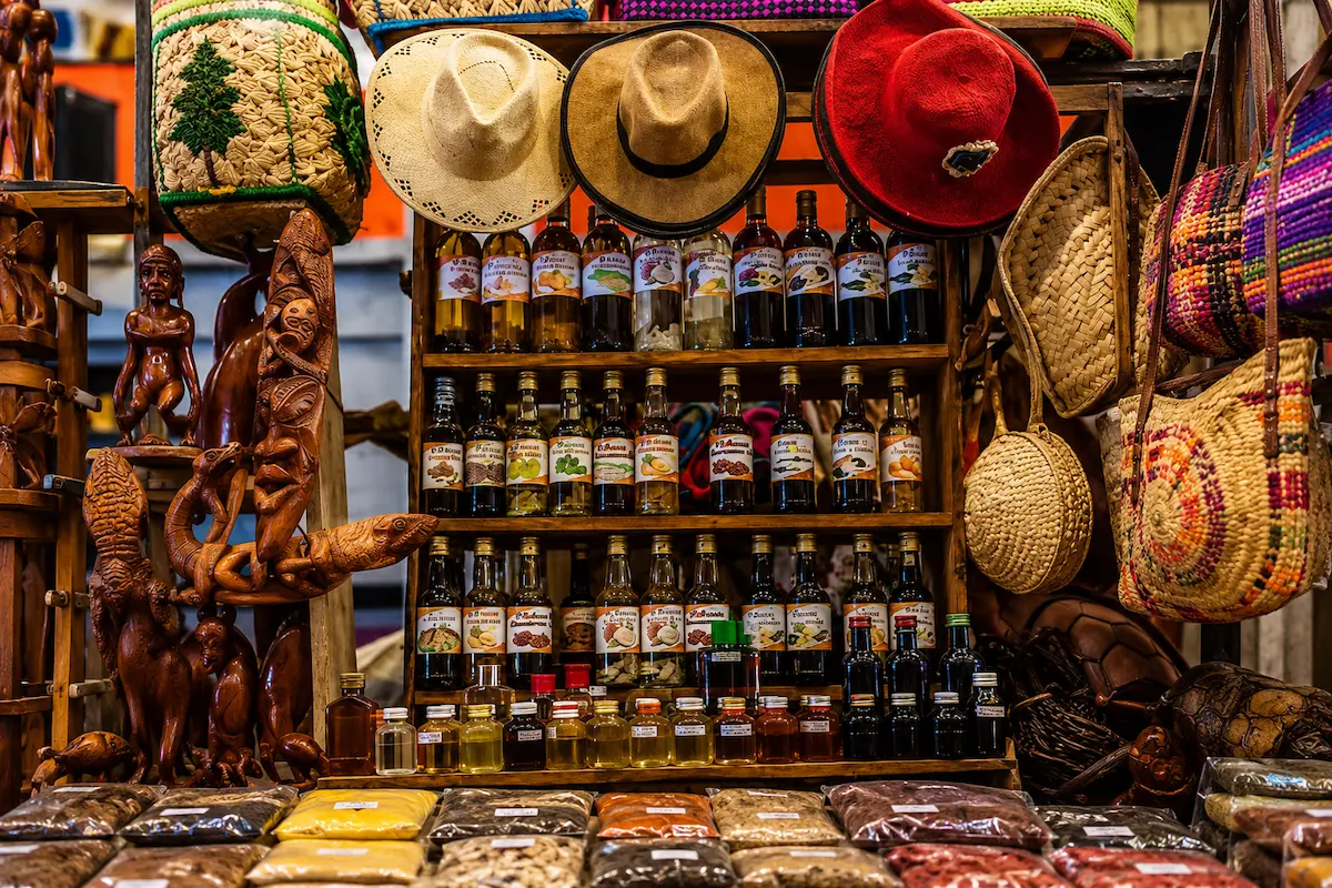 Nosy Be local market selling spices rum and handicrafts in Madagascar