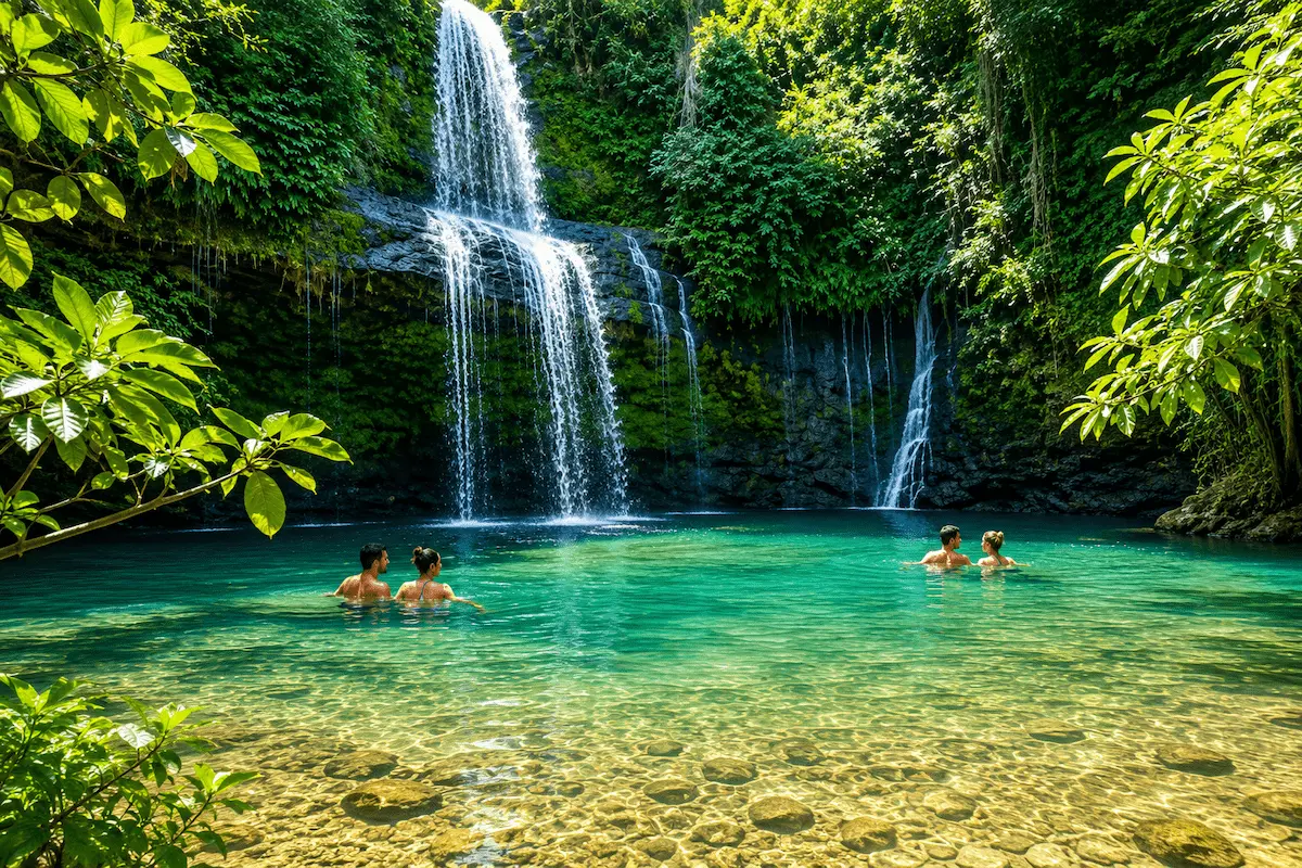 Sacred waterfall natural swimming pool in Nosy Be Madagascar