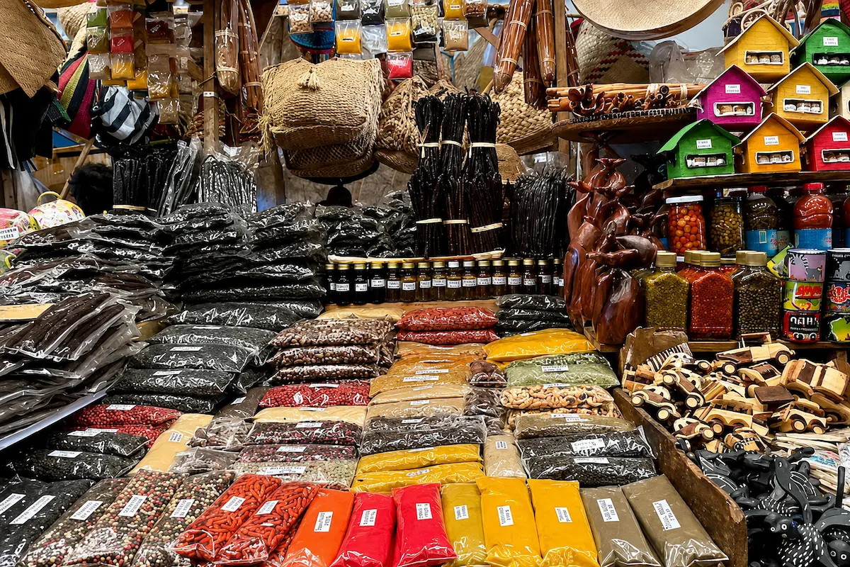 Local spices at Hell-Ville market in Nosy Be, Madagascar