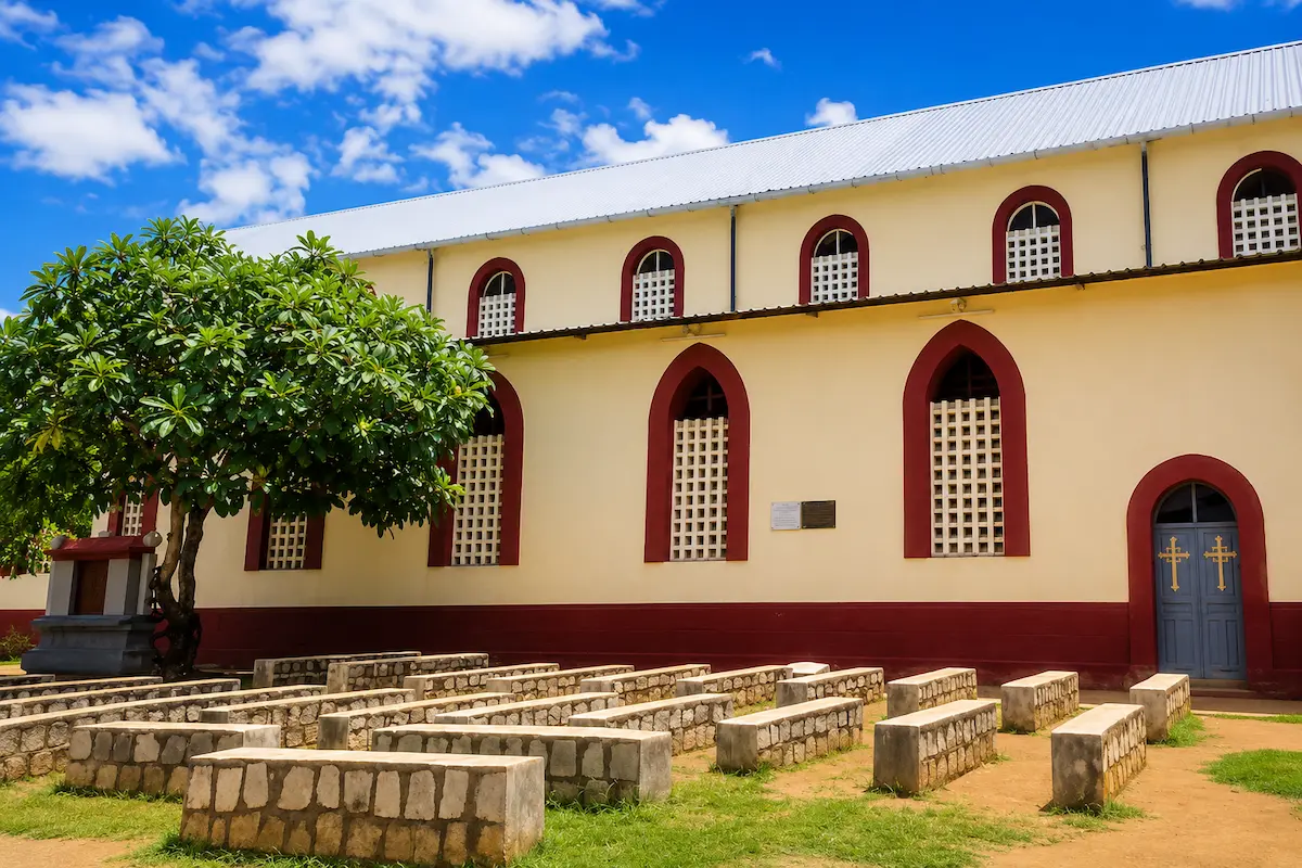 St Peter and St Paul church courtyard in Nosy Be Madagascar