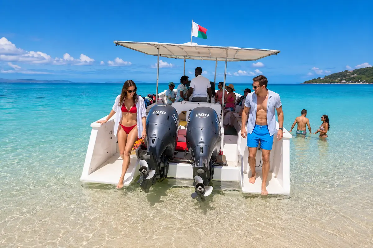 Visitors arriving on Nosy Iranja Island, Madagascar