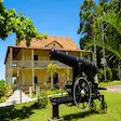 Old cannon and colonial house in Nosy Be Madagascar